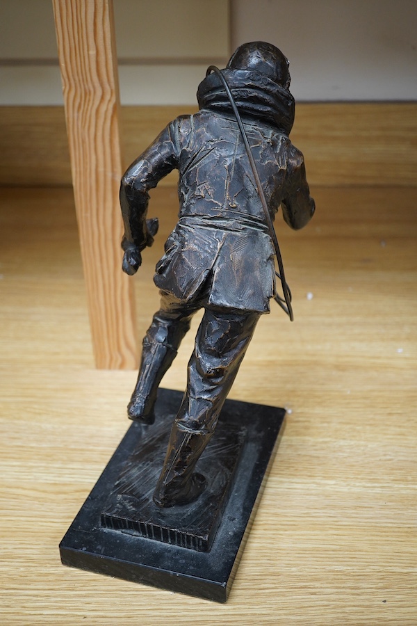 James Butler (b.1931), a bronze study of a WW2 airman, ‘Scramble’, signed, 33cm high. Condition - good